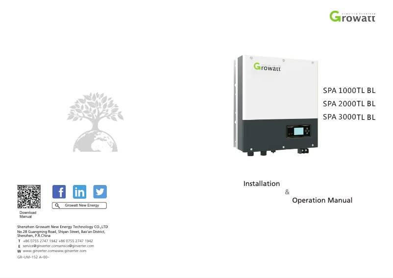 Page 1 de la notice Manuel utilisateur Growatt SPA3000TL BL