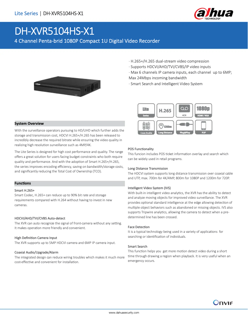 Page n°1 - Fiche technique Dahua Technology XVR5104HS-X1