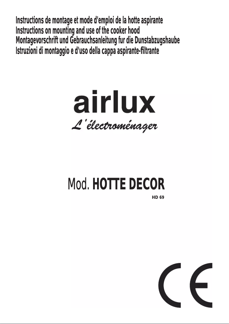 Page 1 de la notice Manuel utilisateur Airlux HD69H