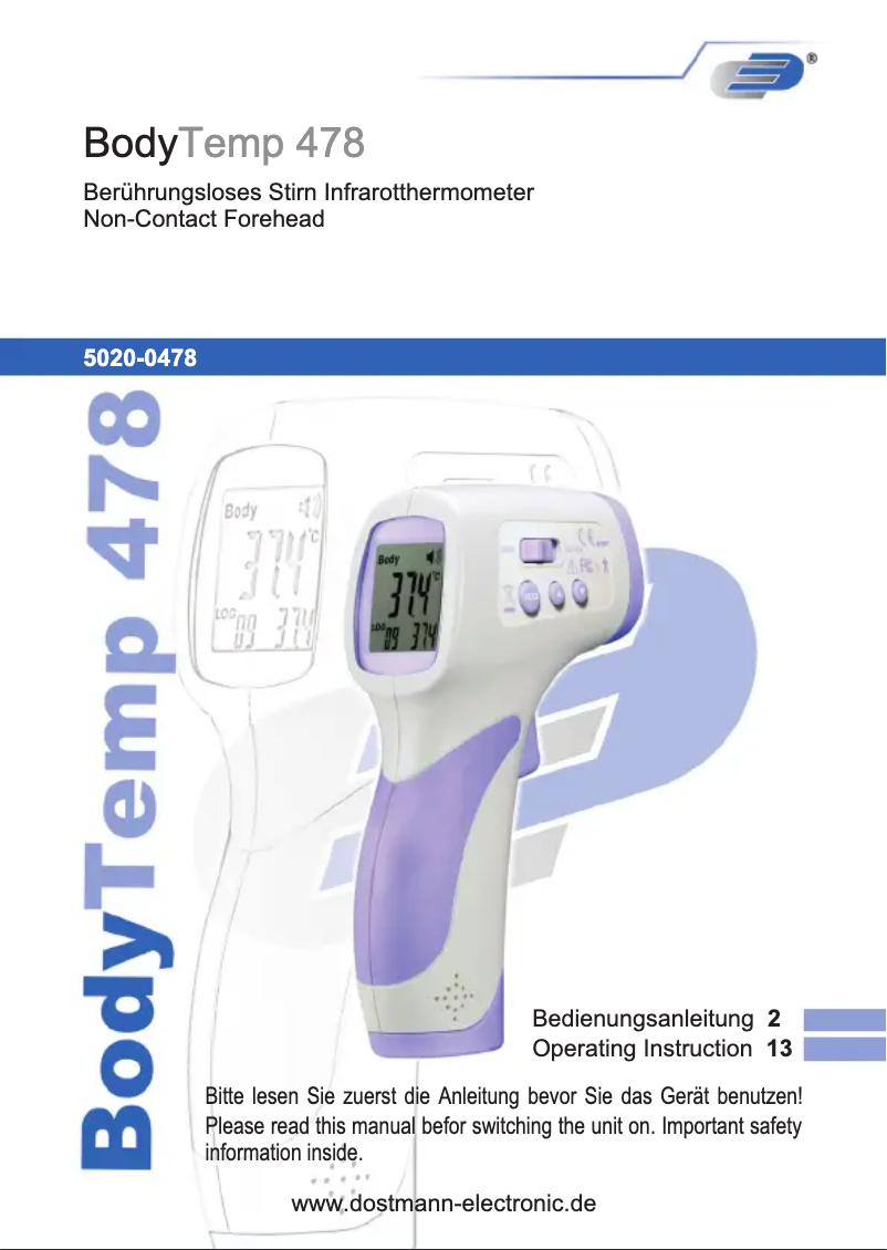 Image de la première page du manuel de l'appareil BodyTemp 478 31.1142.11