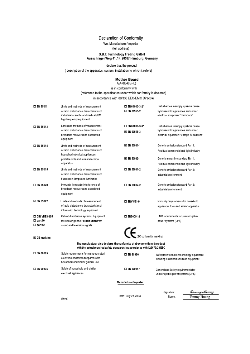 Image de la première page du manuel de l'appareil GA-8I848E-L
