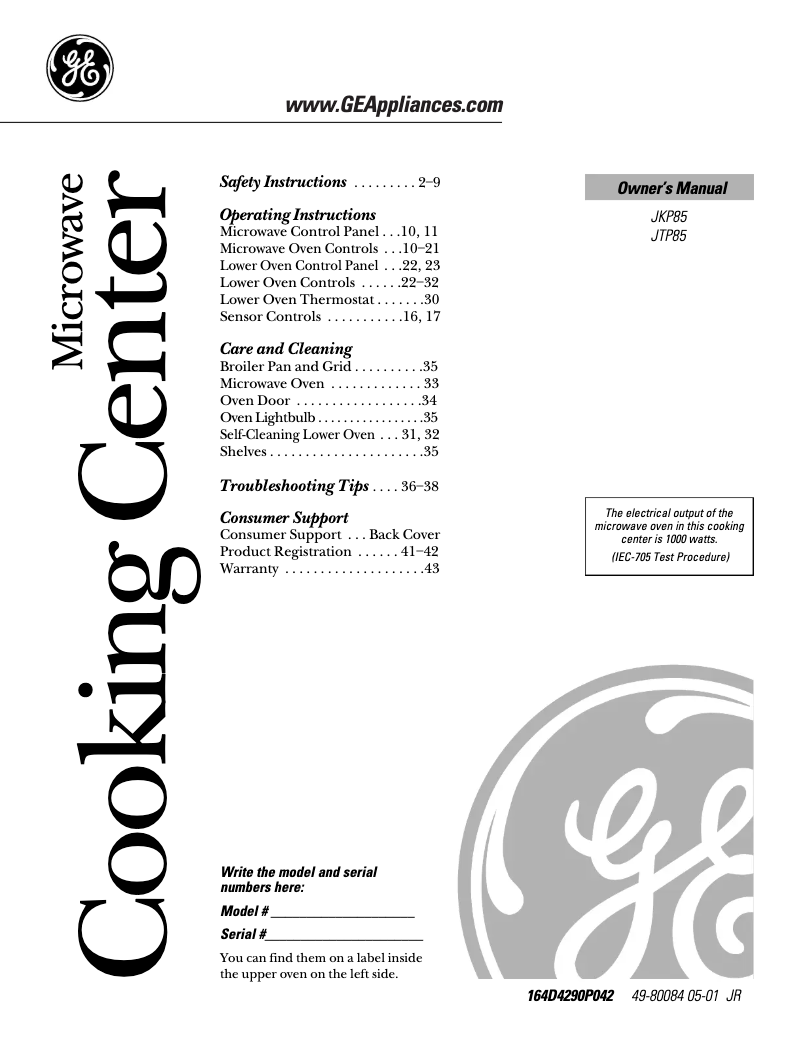 Page n°1 - Manuel d'utilisation et d'entretien GE JKP85WDWW