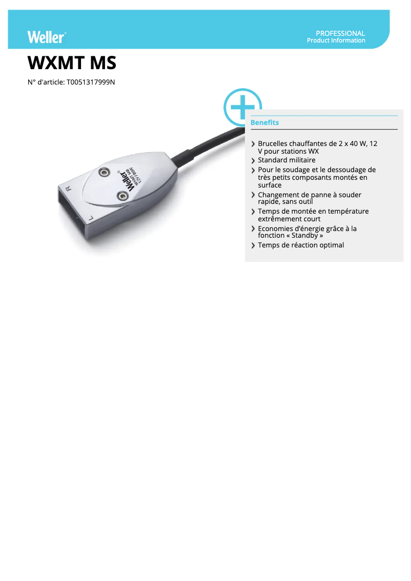 Page 1 de la notice Fiche technique Weller WXMT MS