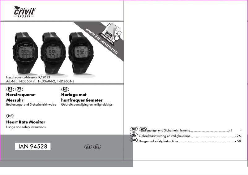 Page 1 de la notice Manuel utilisateur Crivit 1-LD3604-2 - IAN 94528