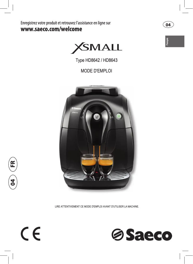 Image de la première page du manuel de l'appareil Saeco Xsmall HD8642