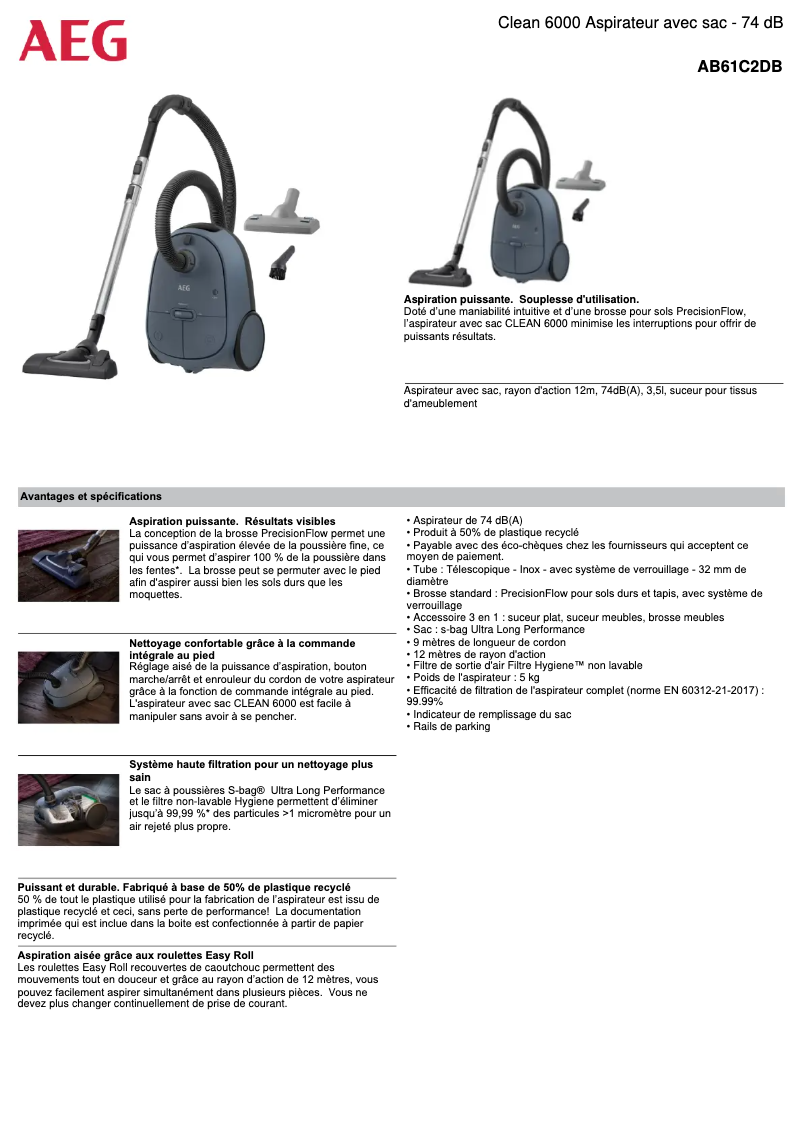 Página 1 del manual Ficha técnica AEG AB61C2DB