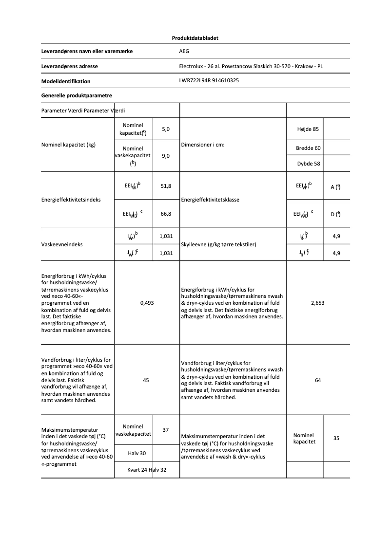 Página 1 del manual Ficha técnica AEG LWR722L94R