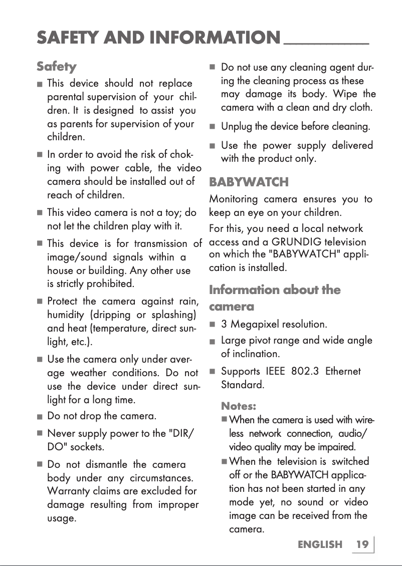 Page 1 de la notice Manuel utilisateur Grundig G-BCAM-01