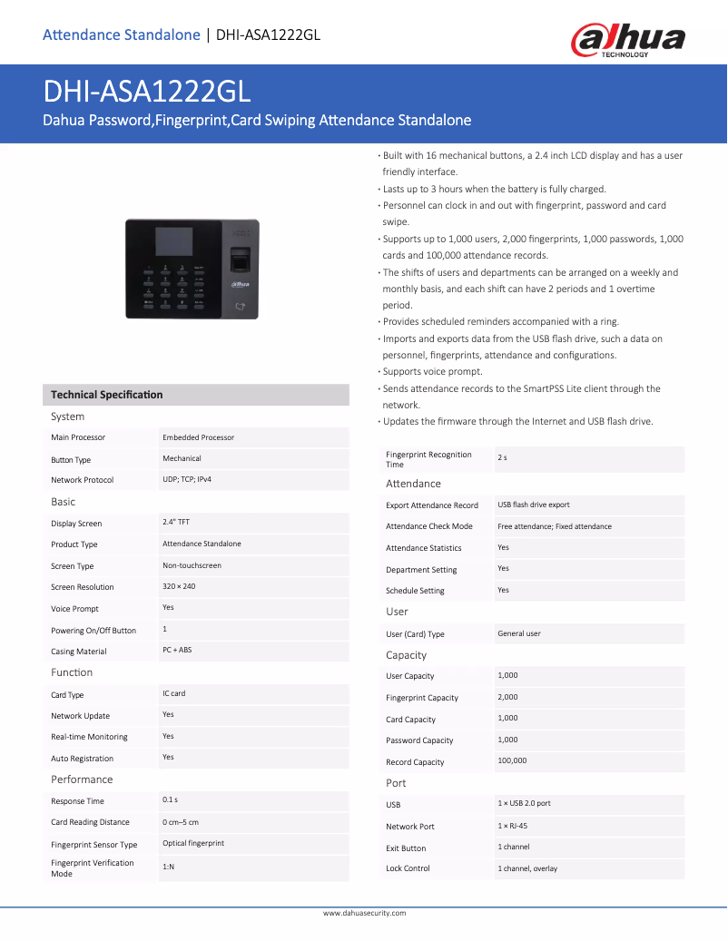 Page n°1 - Fiche technique Dahua Technology ASA1222GL