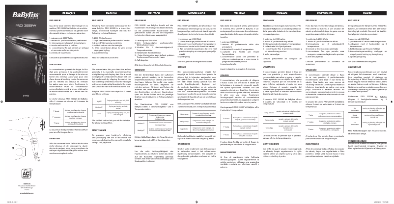Page n°1 - Manuel utilisateur BaByliss Pro 2000W D410E