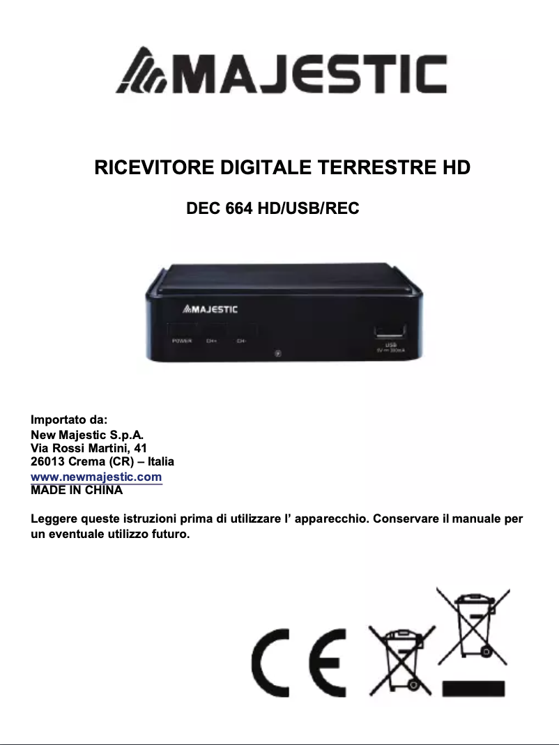 Page 1 de la notice Manuel utilisateur Majestic DEC-664 HD/USB/REC