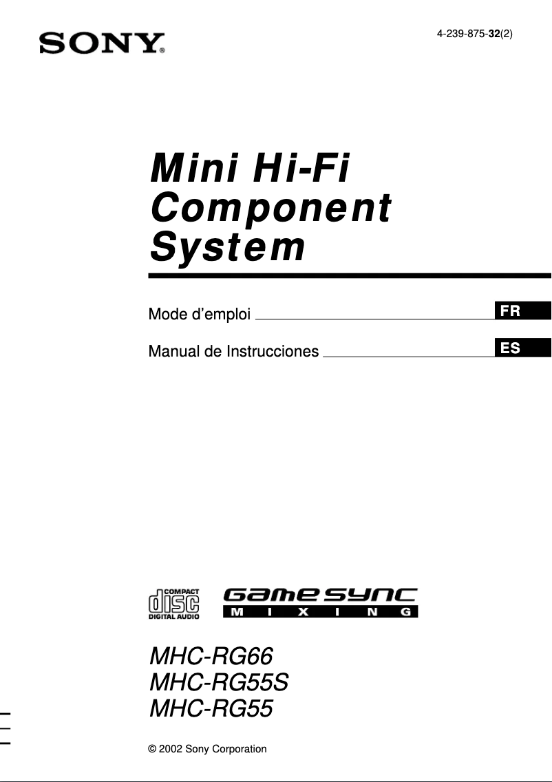 Page 1 de la notice Manuel utilisateur Sony MHC-RG55S