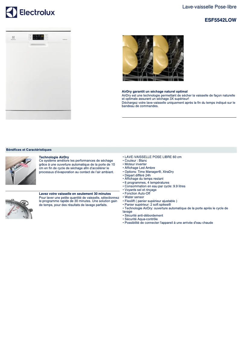 Page n°1 - Fiche technique Electrolux ESF5542LOW