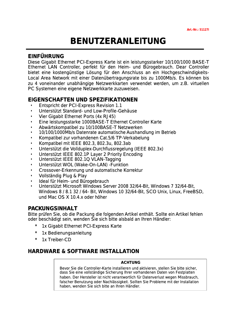 Page n°1 - Manuel utilisateur InLine 51127I
