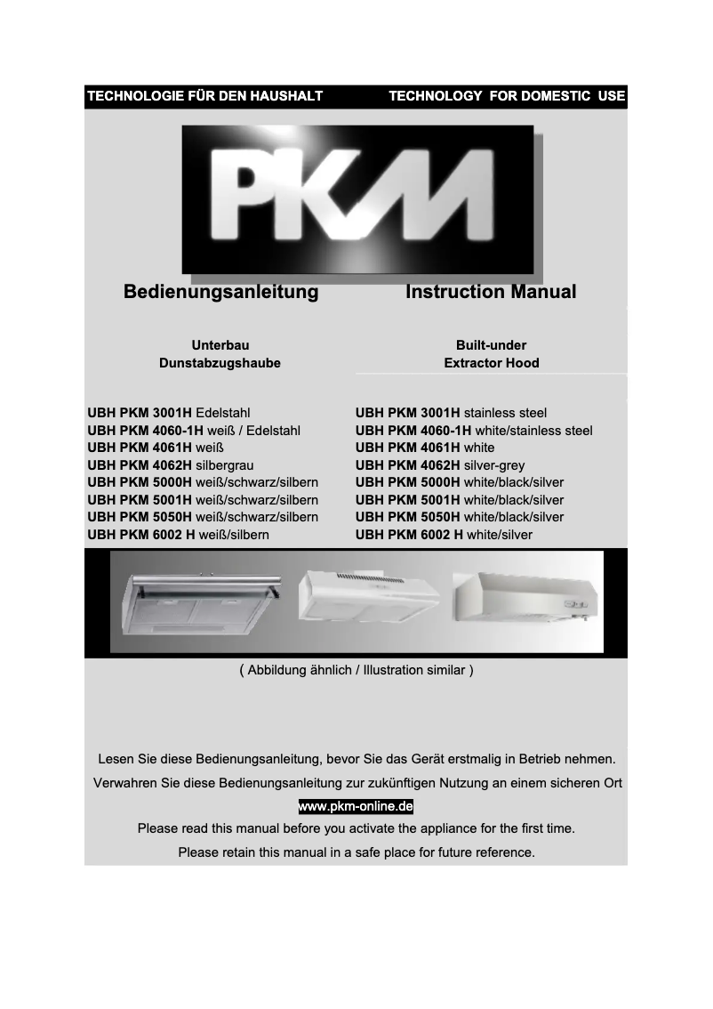 Page 1 de la notice Manuel utilisateur PKM UBH4060-2H