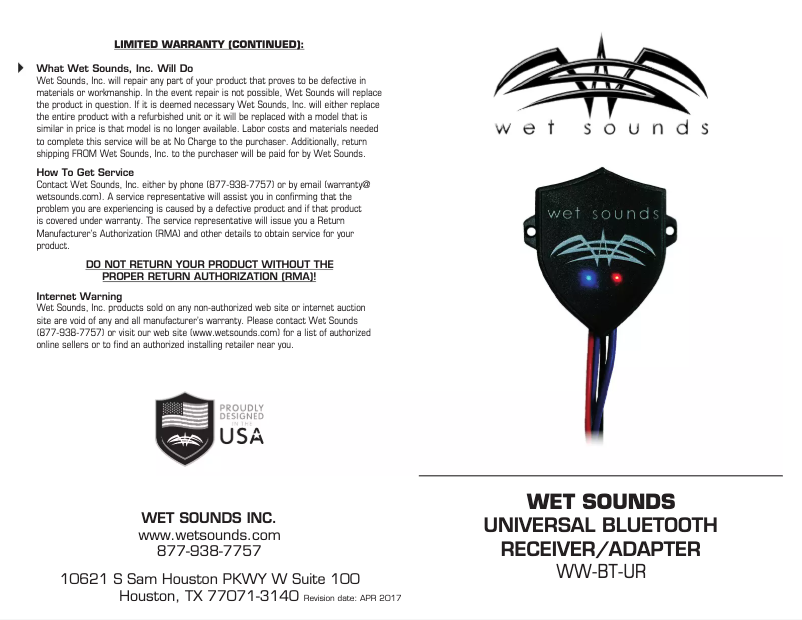 Image de la première page du manuel de l'appareil WW-BT-UR