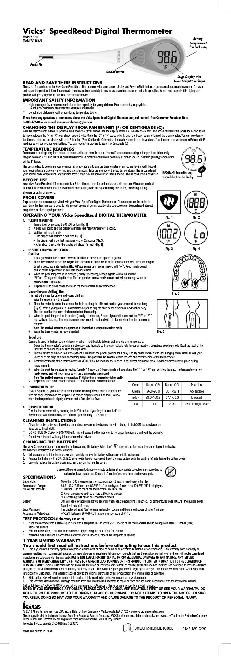Page 1 de la notice Manuel utilisateur Vicks SpeedRead V912F