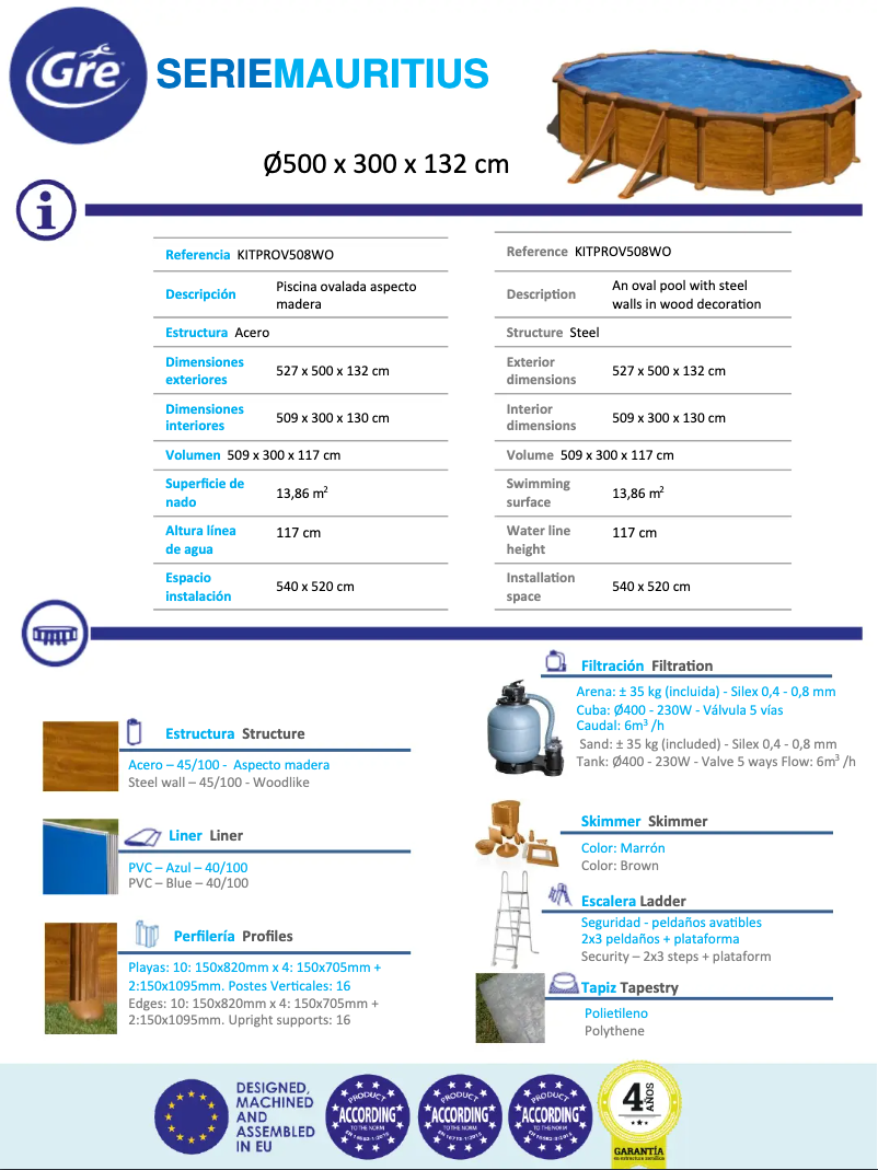 Page 1 de la notice Fiche technique Gre KITPROV508WO