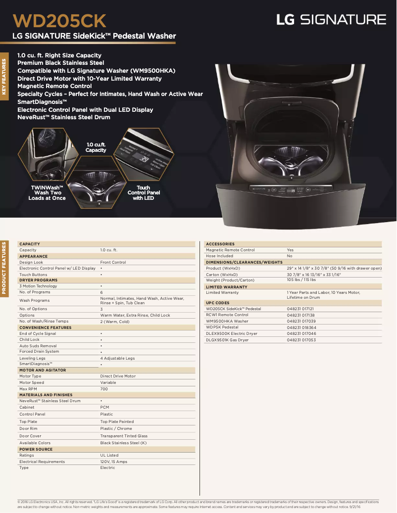Page n°1 - Fiche technique LG WD205CK