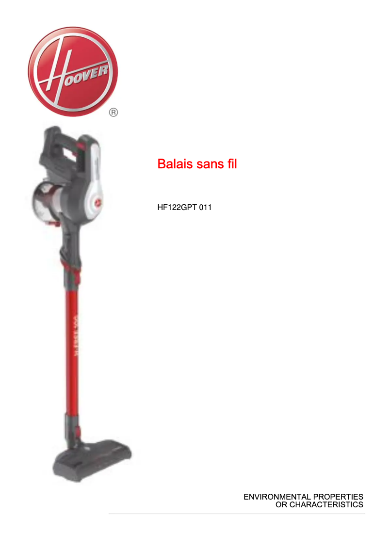 Page n°1 - Fiche technique Hoover H-Free 100 HF122GPT 011
