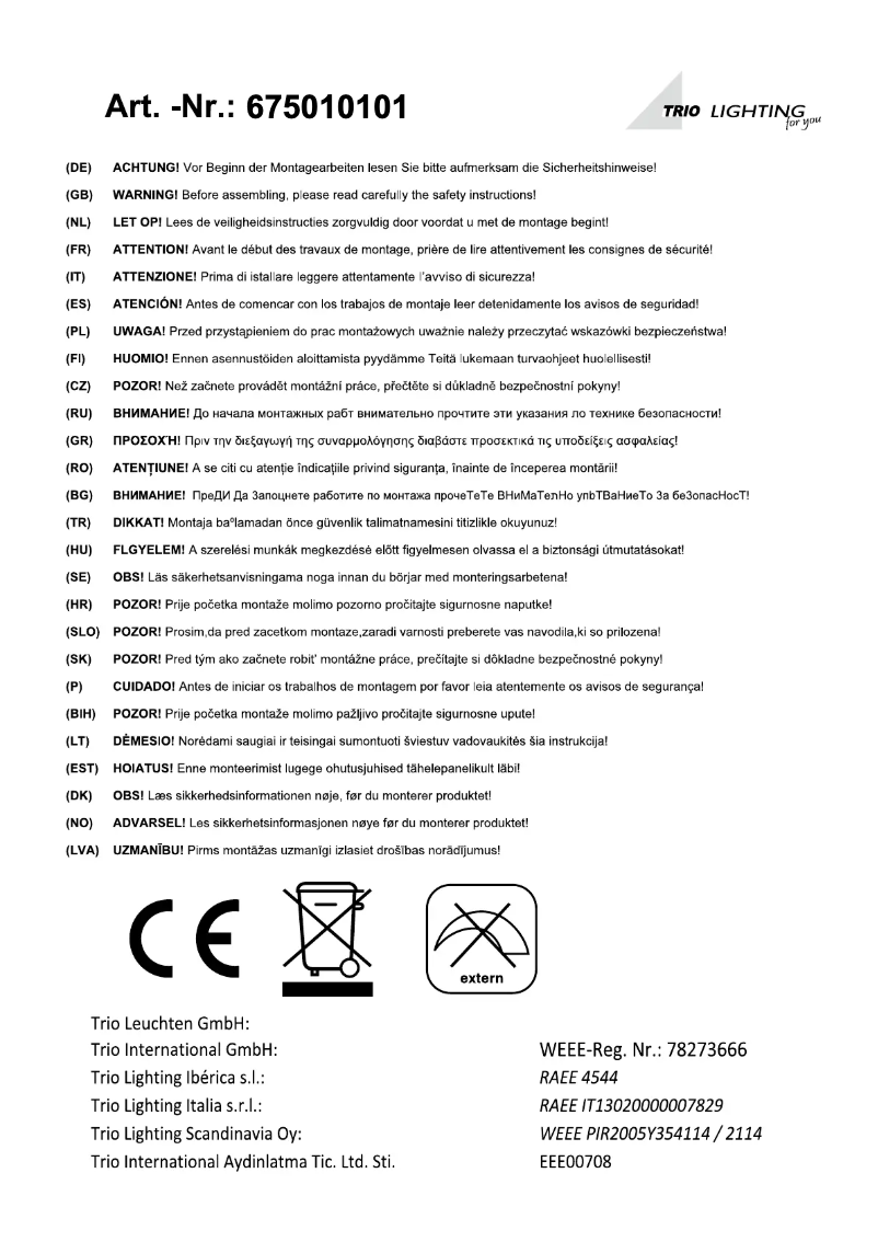 Page 1 de la notice Manuel utilisateur Trio Lighting Suzuka 675010101