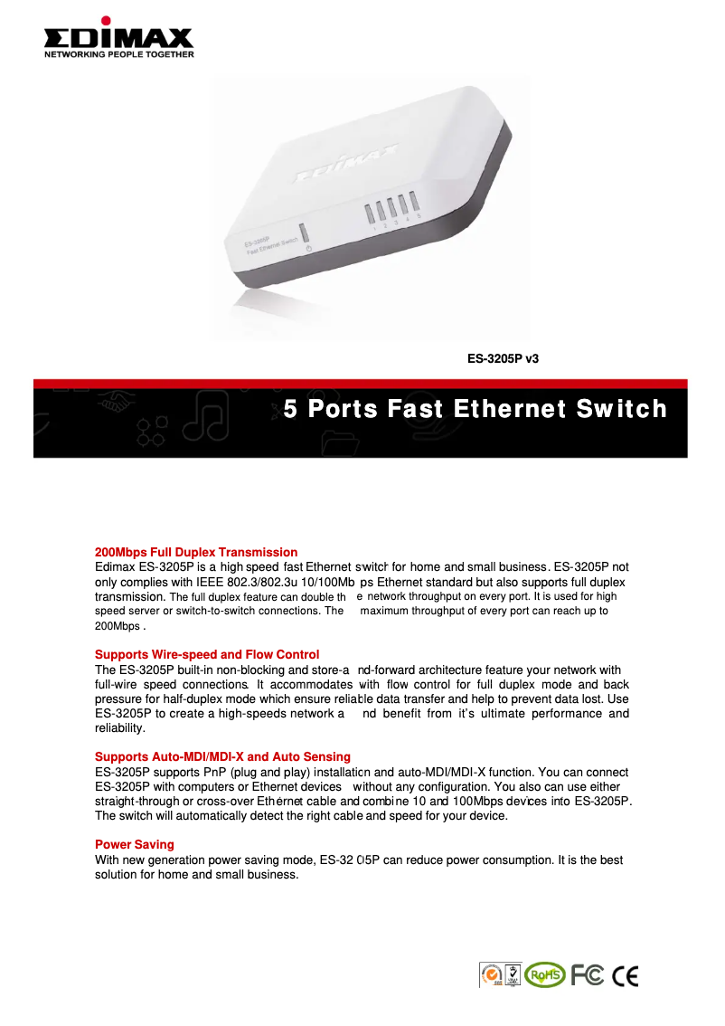 Page n°1 - Fiche technique Edimax ES-3205P