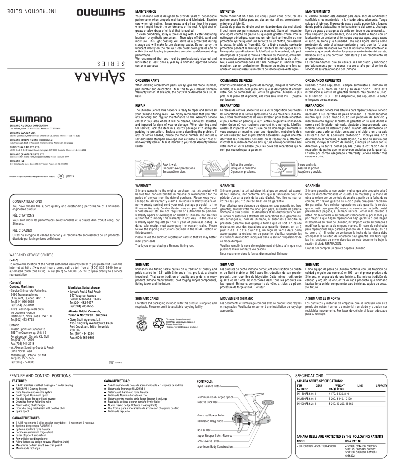 Page n°1 - Manuel utilisateur Shimano Sahara 4000FB
