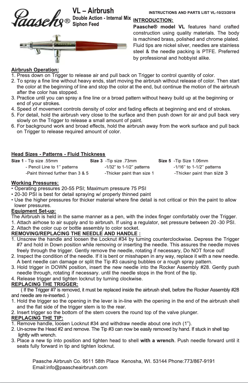 Page 1 de la notice Manuel utilisateur Paasche VL-100D