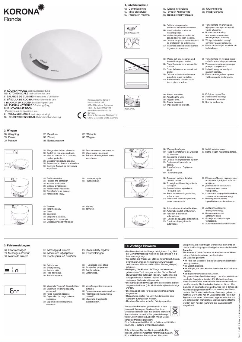 Page 1 de la notice Manuel utilisateur Korona Ronda