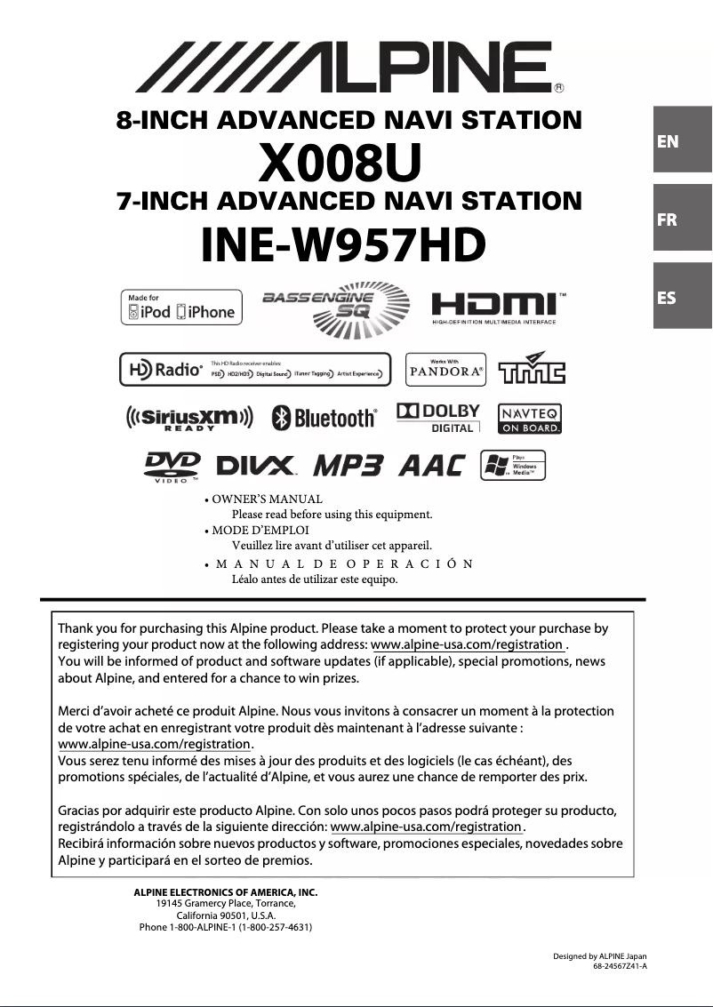 Page 1 de la notice Manuel utilisateur Alpine X008U