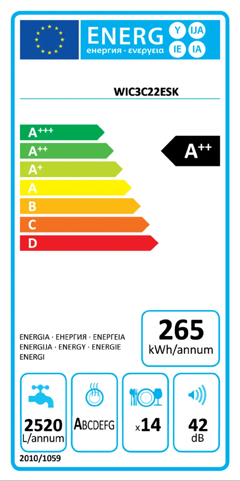 Page 1 of the manual Energy Label Whirlpool WIC 3C22 E SK
