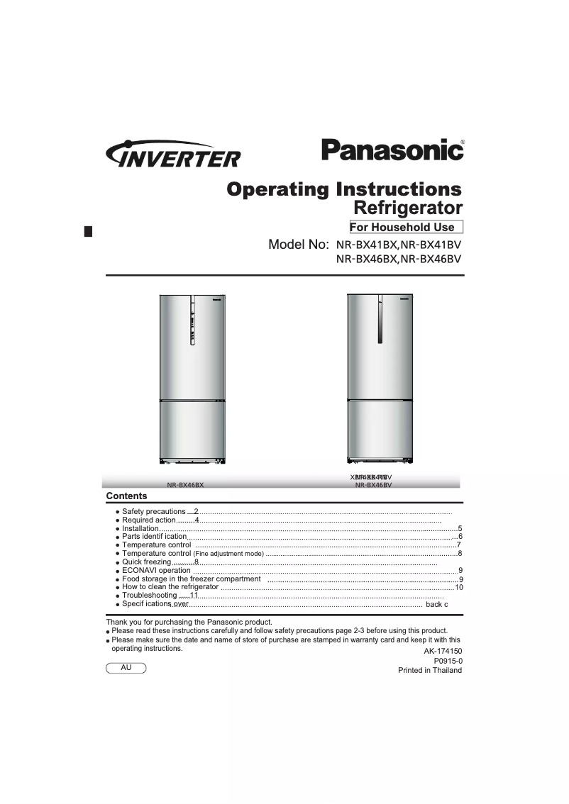 Page 1 de la notice Manuel utilisateur Panasonic NR-BX41BGK