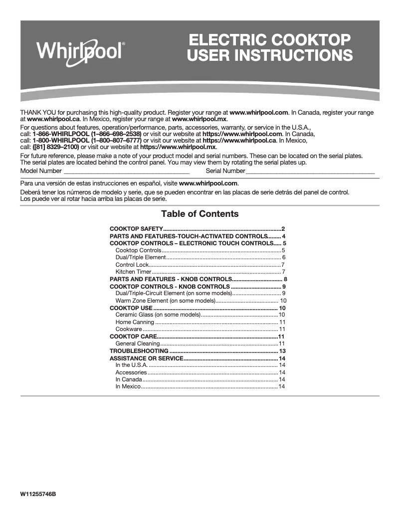 Page 1 de la notice Manuel utilisateur Whirlpool WCE77US0HB