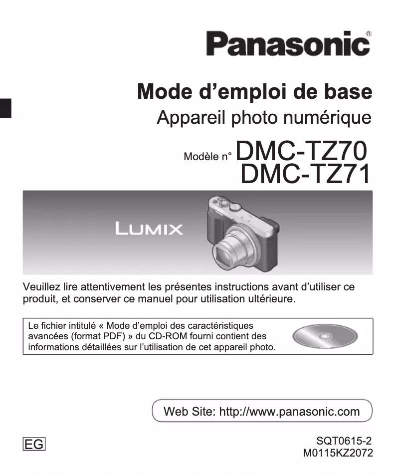 Image de la première page du manuel de l'appareil Lumix DMC-TZ70