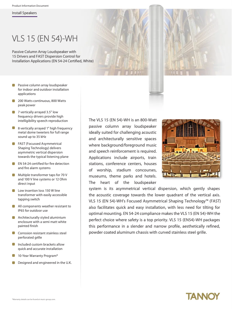 Page 1 de la notice Fiche technique Tannoy VLS 15