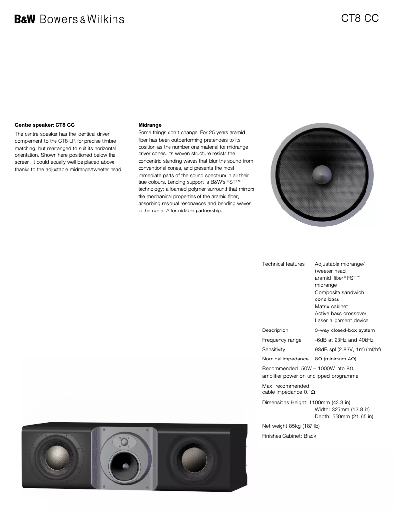 Page n°1 - Fiche technique Bowers & Wilkins CT8 CC