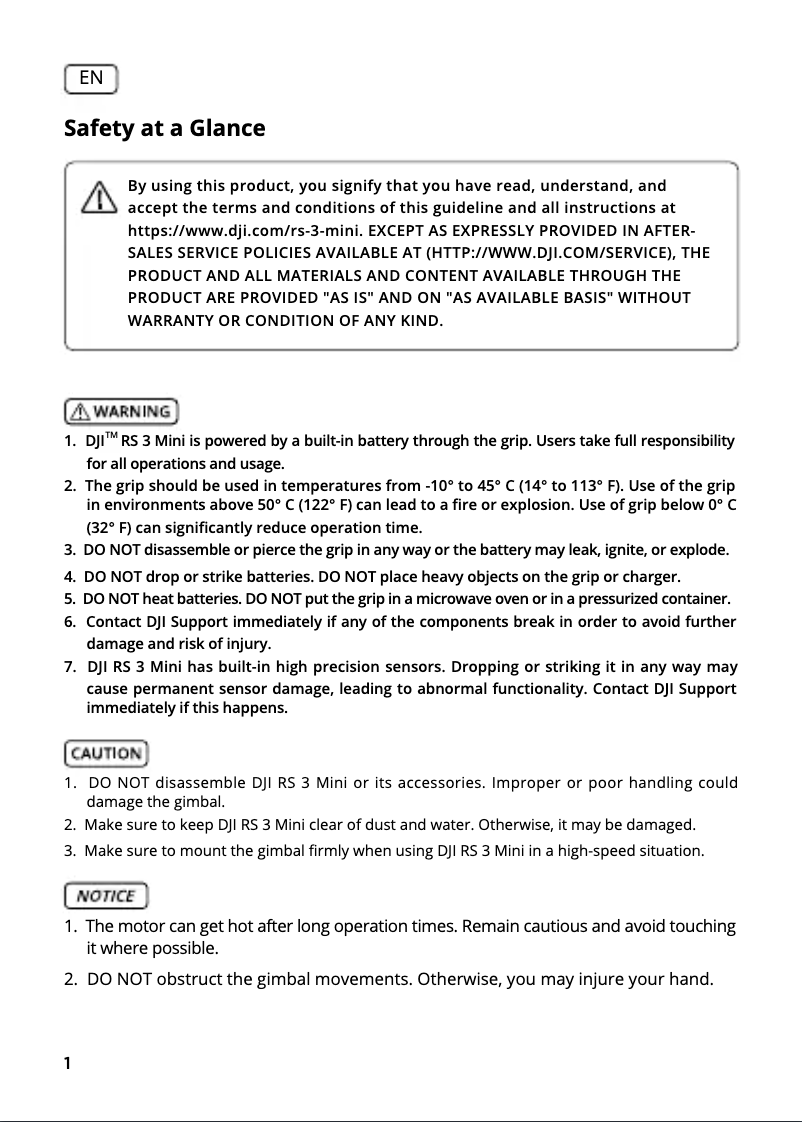 Page 1 de la notice Manuel utilisateur DJI RS 3 Mini