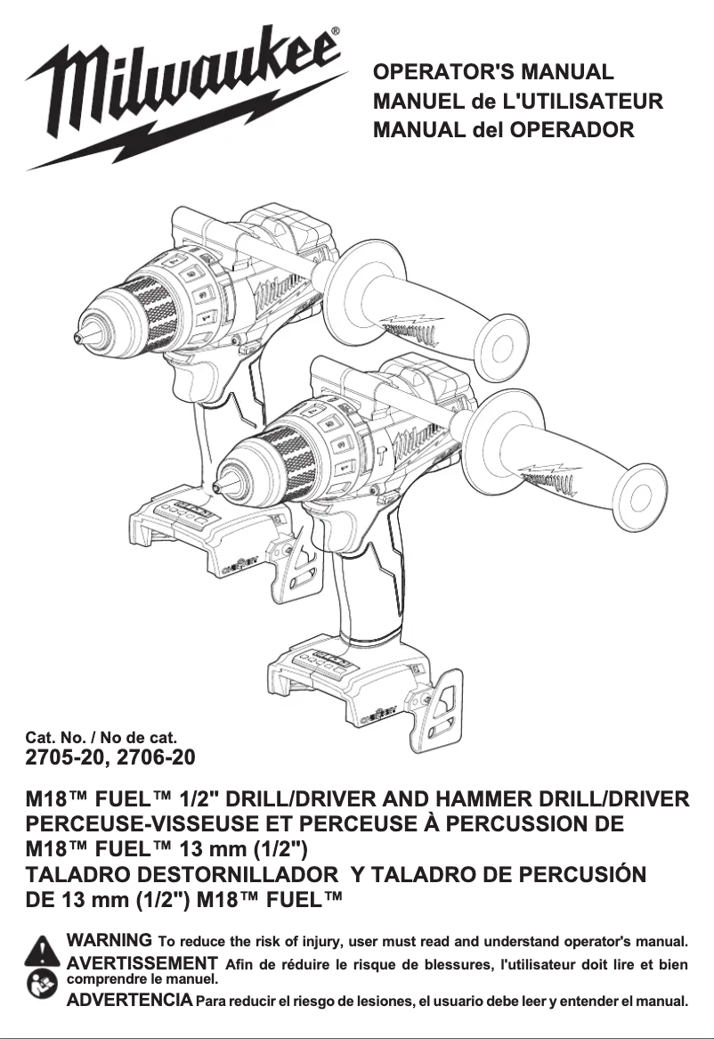 Page n°1 - Manuel utilisateur Milwaukee M18 Fuel One-Key 2706-20