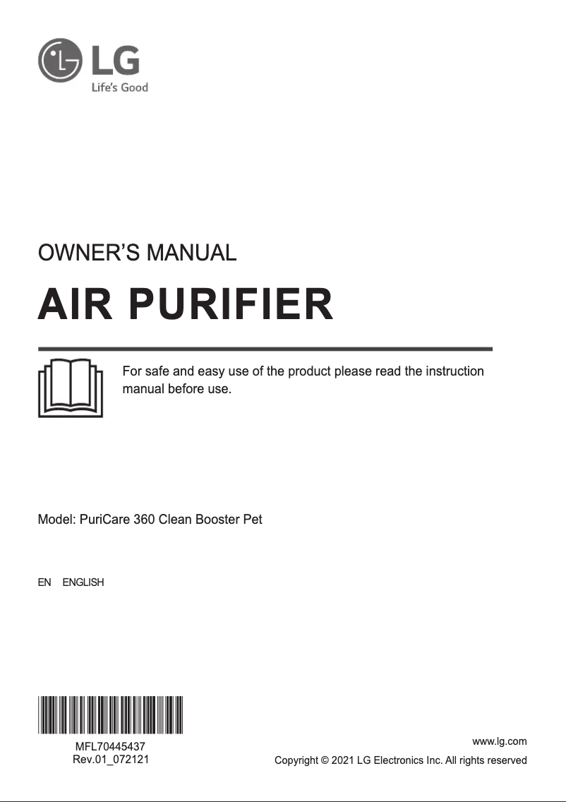 Page 1 de la notice Manuel utilisateur LG PuriCare 360