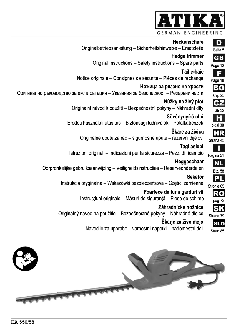 Page n°1 - Manuel utilisateur ATIKA HA 550/58