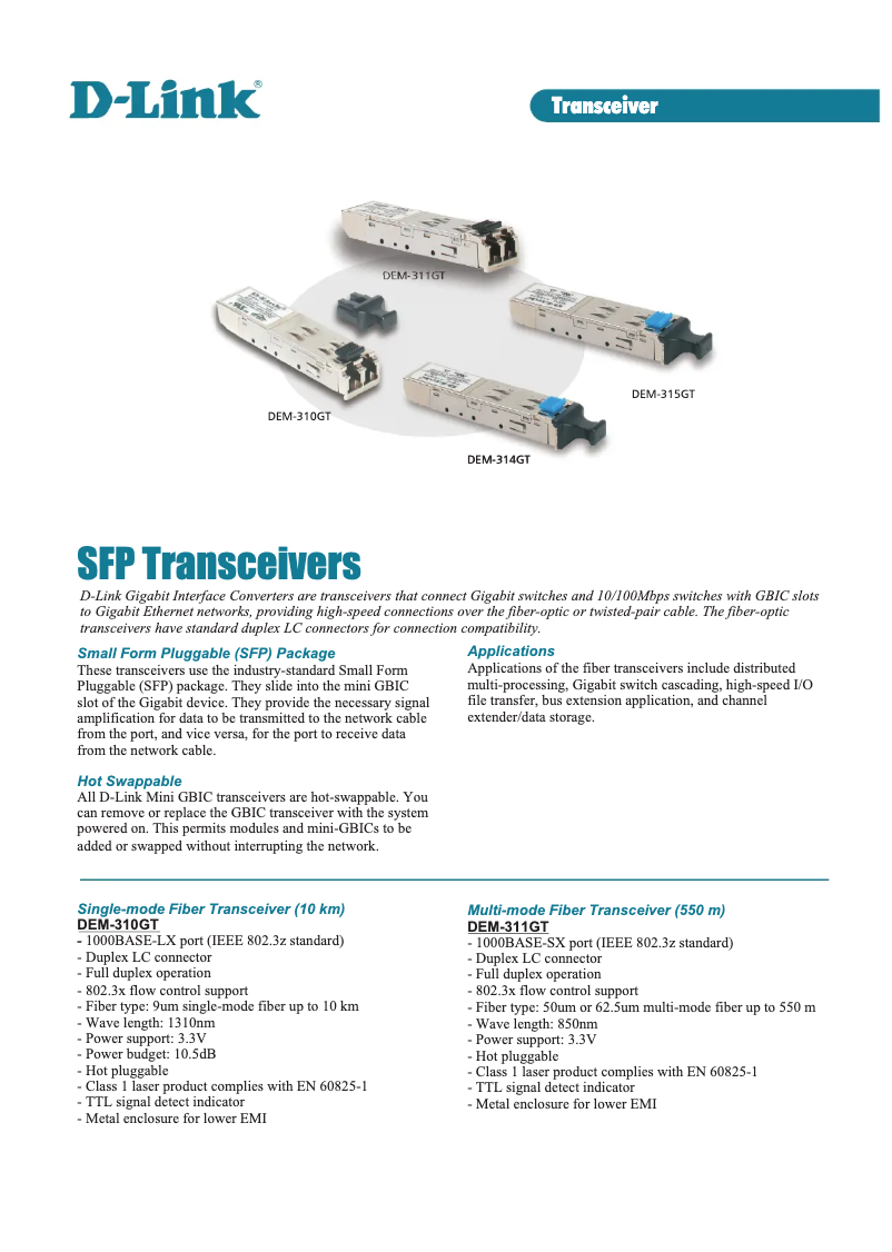 Página 1 del manual Ficha técnica D-Link DEM-314GT