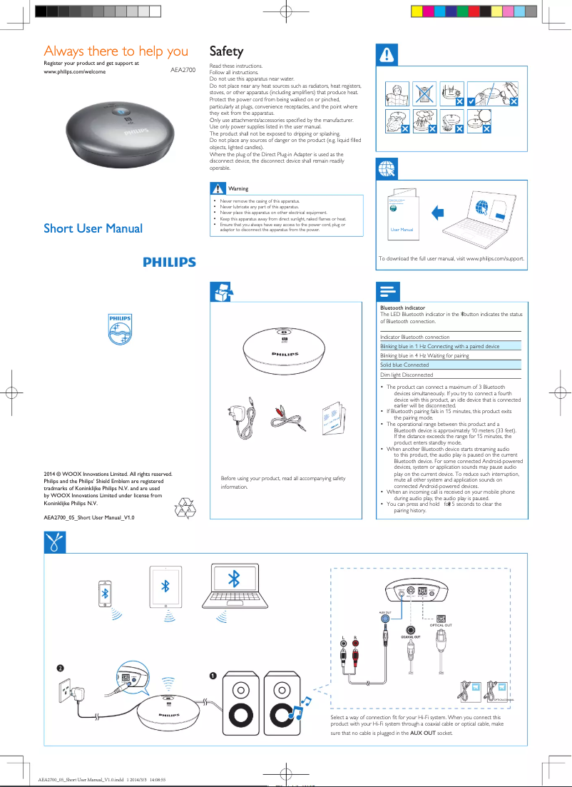 Page 1 de la notice Guide de démarrage rapide Philips AEA2700