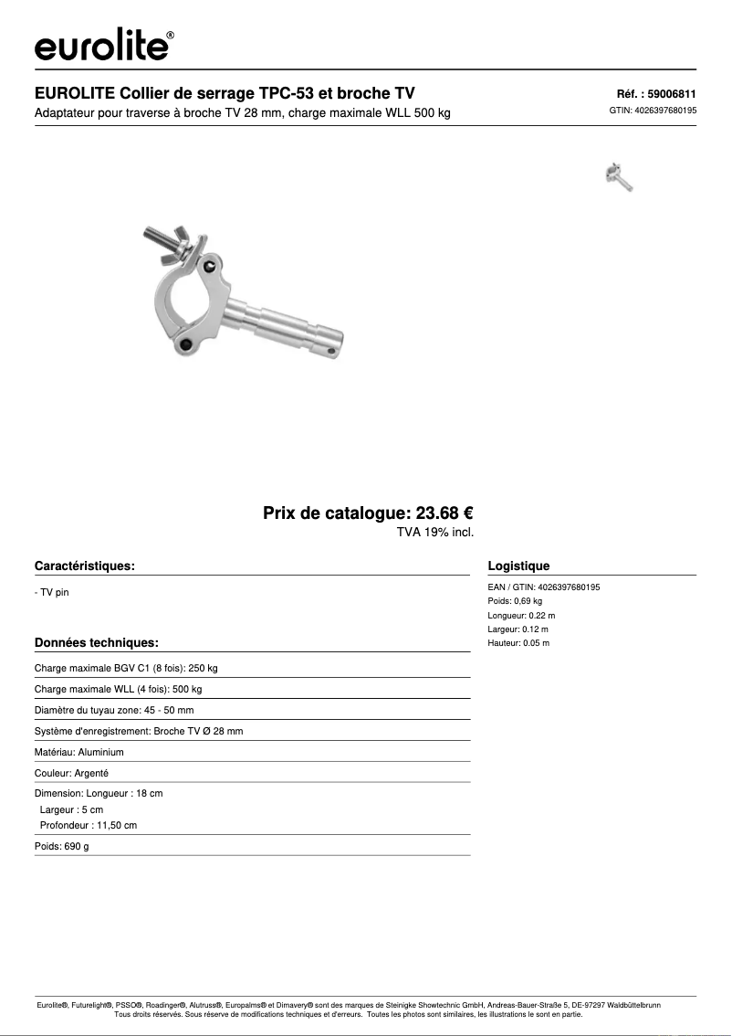 Page 1 de la notice Fiche technique Eurolite TPC-53