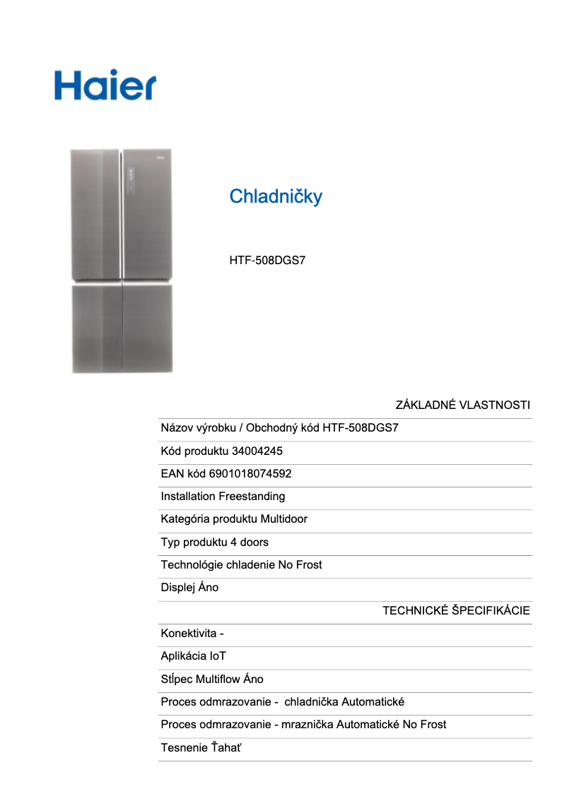 Page n°1 - Fiche technique Haier HTF-508DGS7