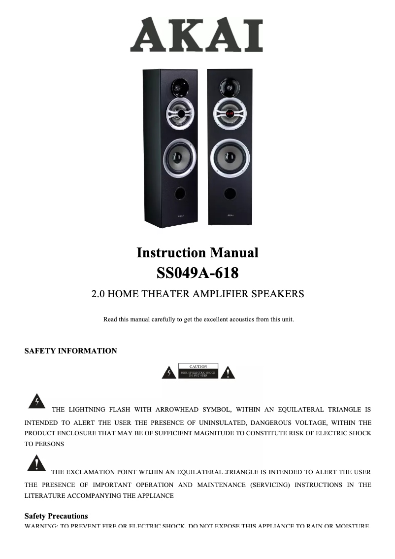 Page n°1 - Manuel utilisateur AKAI SS049A-618