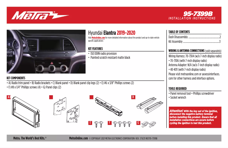 Page n°1 - Manuel utilisateur Metra 95-7399