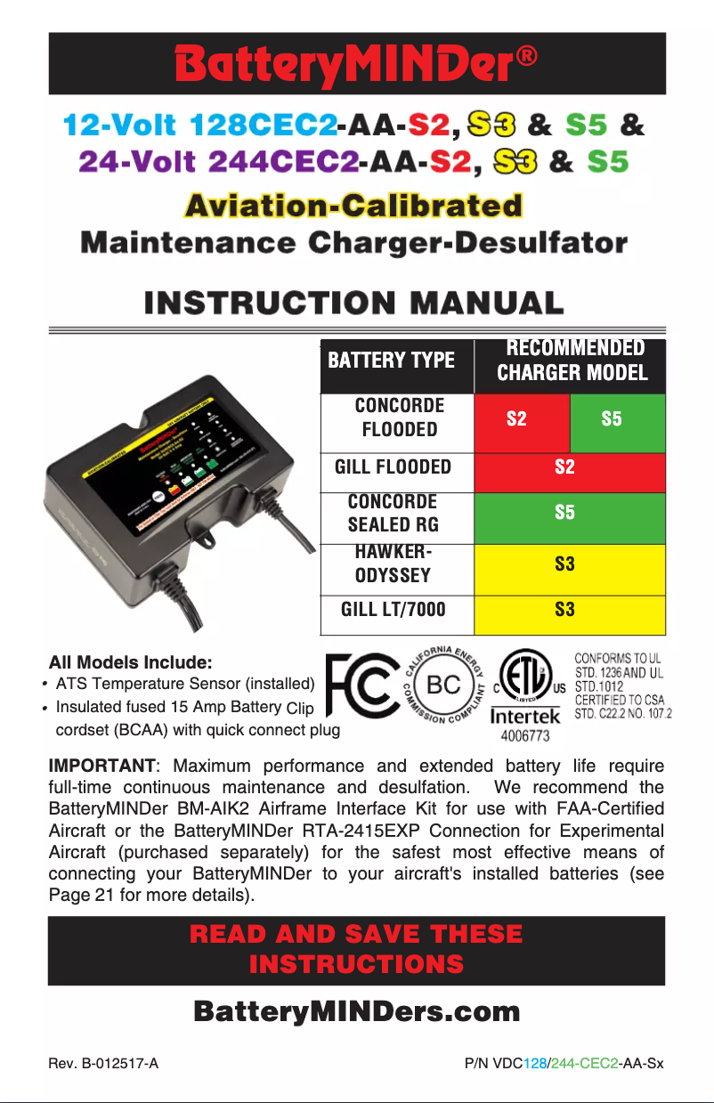 Page 1 de la notice Manuel utilisateur BatteryMINDer 128CEC2-AA-S2