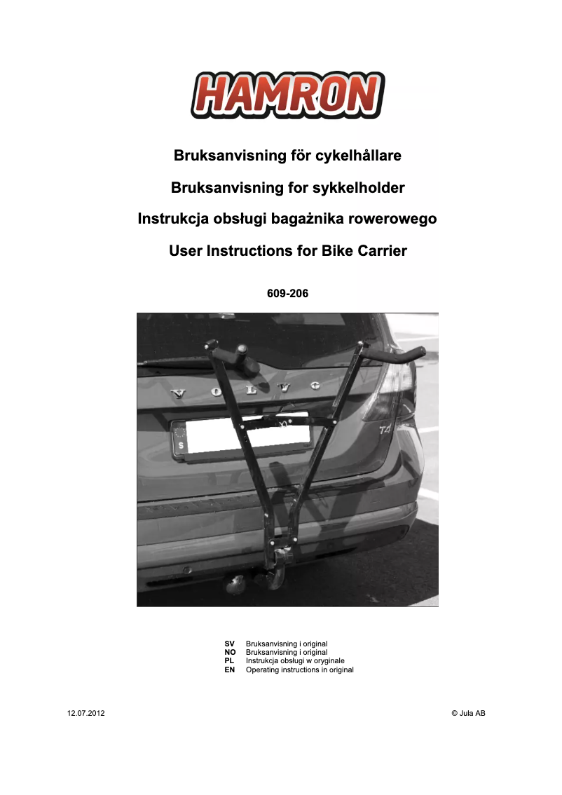 Page 1 de la notice Manuel utilisateur Hamron 609-206