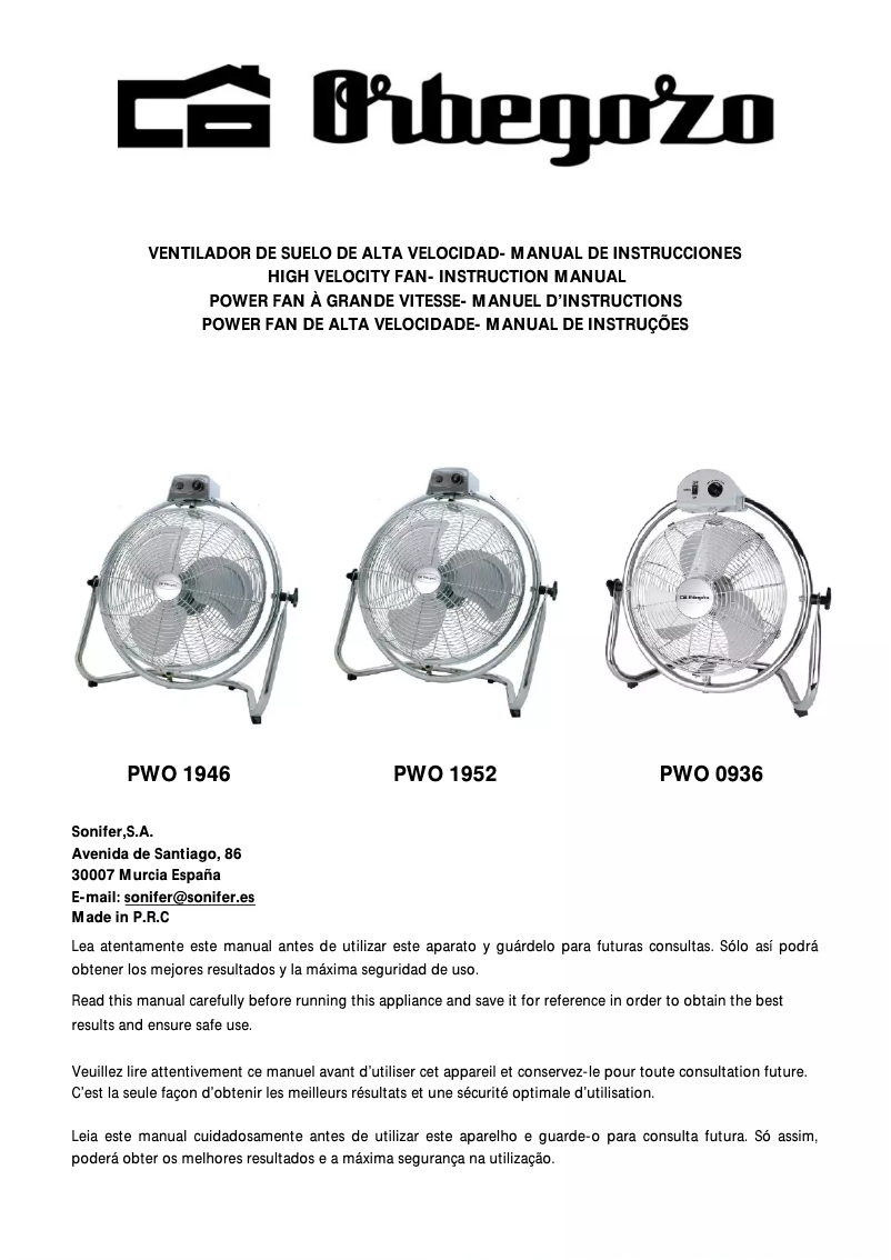 Page 1 de la notice Manuel utilisateur Orbegozo PWO 1946