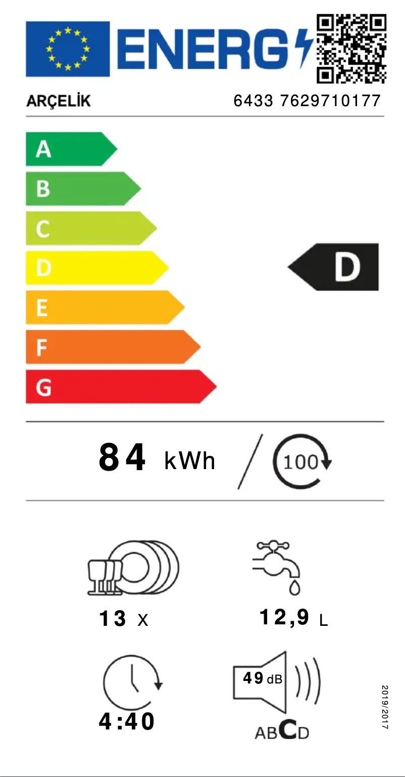 Page n°1 - Label énergétique Arçelik OV 643 T
